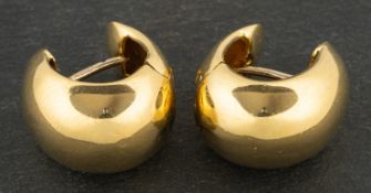 An 18ct gold, pair of hinged, hoop earrings, with import marks for Birmingham, 1998, length ca. 1.