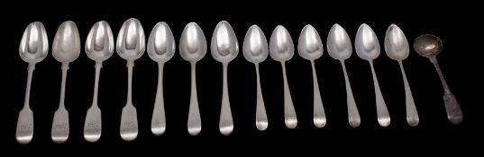 A set of four Victorian silver fiddle pattern teaspoons, makers Chawner & Co.