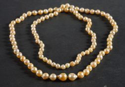 A graduated, single-strand, baroque-shaped, cultured pearl necklace, diameter of cultured pearls ca.