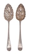 A pair of George III silver and later decorated Old English pattern berry/tablespoons,