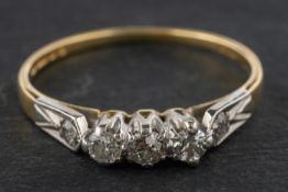 An 18ct gold, old and single-cut diamond, three stone ring, total estimated diamond weight ca. 0.