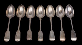 Three pairs of Victorian Exeter hallmarked Fiddle pattern tablespoons, makers Josiah Williams & Co.