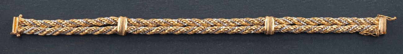 A 9ct gold, Italian, double-row, ropetwist and box-link bracelet, with import marks for Sheffield,