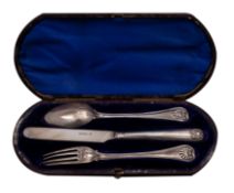 A Victorian silver three-piece christening set, makers Martin Hall & Co.