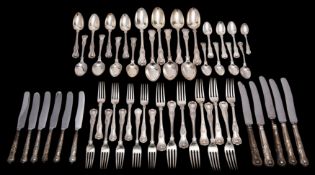 A matched set of silver Kings pattern flatware cutlery comprising: nine table forks,