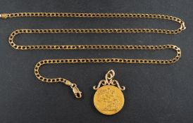 A George V gold sovereign coin, dated 1919, diameter ca.