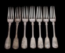 A set of three Victorian silver Fiddle pattern dessert forks, maker Charles Boyton,