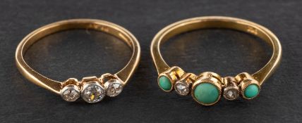 Two gemset rings, including a single and old-cut diamond three-stone ring,