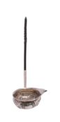 A Georgian silver toddy ladle the single lipped bowl with cartouche,