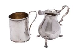 A George II cream jug, makers mark obscured, possibly Richard Zouch,