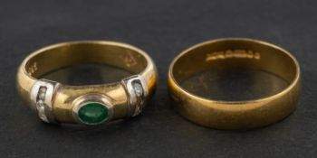 Two rings, including an emerald and single-cut diamond ring, estimated emerald weight ca. 0.