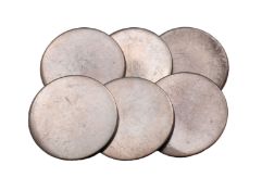 A set of six George III and George IV silver livery buttons,