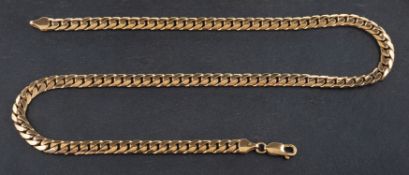 A flattened, curb-link necklace, stamped '375', total length ca. 46cm, total weight ca. 34.6gms.