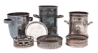 A quantity of silver plate comprising two soda syphon stands,