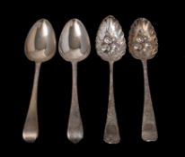 A pair of George III silver Old English pattern tablespoons, makers William Eley and William Fearn,