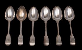 A set of three George IV silver Fiddle pattern dessert spoons, maker Charles Shipway, London 1828,