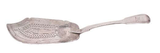 A George IV silver Fiddle pattern fish slice, maker John William Bateman,