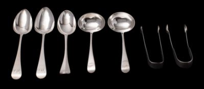 A pair of George III silver Old English pattern tablespoons, makers S.R. and I.E.D.