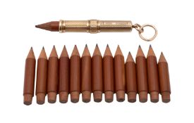 A 9ct gold pendant propelling pencil and 14 pencil inserts, maker Henry Griffith and Sons,
