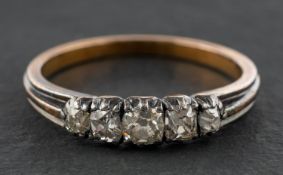 An old-cut diamond, five-stone ring, total estimated diamond weight ca. 0.