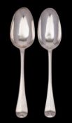 Two Hanoverian silver tablespoons: one by James Wilkes London 1731 with unicorn crest,