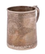 A George V silver christening mug, maker Joseph Rogers and Sons, Sheffield 1914, monogram,