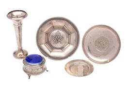 A George V silver and blue enamel circular ring casket, maker Henry Clifford Davis,
