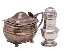 A George II silver pepperette, maker Samuel Wood, London, 1744: crested,