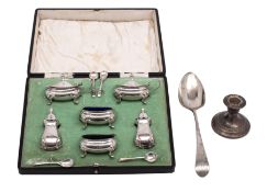A George VI silver six piece cruet set, makers Walker & Hall, Birmingham,