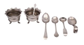 A pair of Edward VII silver circular cauldron salts, makers G.E. Walton & Co.