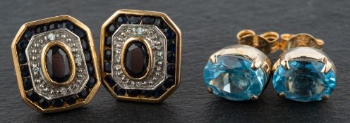 Two pairs of gemset ear studs, including a pair of oval and round,