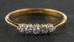 An old-cut diamond, five-stone ring, total estimated diamond weight ca. 0.