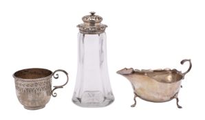 A Victorian silver cup, maker George Unite, Birmingham 1867 with beaded edge and scroll handle,