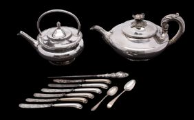 A 19th Century old Sheffield plate teapot by W & G Sissons of circular shape,