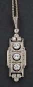 An Art Deco, openwork, rose, single and round, brilliant-cut diamond pendant,