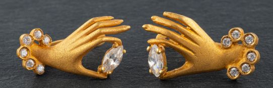 A pair of hand-shaped earrings, set with CZ, with Russian fastenings, total length ca. 2.