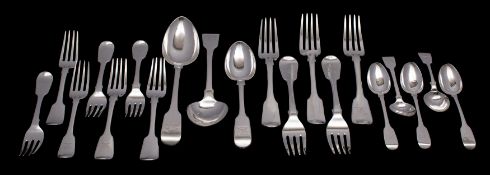 An assortment of silver Fiddle pattern flatware George IV to Victorian (crested to match the