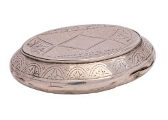 A George III Silver Snuff box, maker Samuel Pemberton, Birmingham 1798 of oval form,