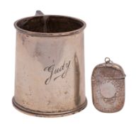 A George VI silver christening mug, maker Thomas Ducrow & Sons, Birmingham, 1949: inscribed,