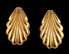 A pair of scallop-shaped ear studs, with Italian control marks for 18ct gold, post fittings,