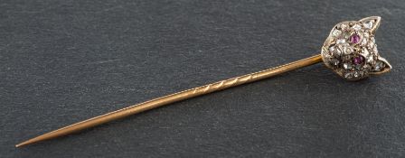 A late 19th/ early 20th century fox mask tie-pin, with rose-cut diamonds, total estimated weight ca.