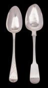 Two Jersey silver serving spoons, makers Thomas De Gruchy and Jacques Quesnel,