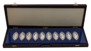 A collection of ten limited edition silver ingots depicting the ten Queen's Beasts commissioned for