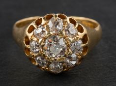 A late Victorian, old-cut diamond cluster ring, total estimated diamond weight ca. 1.