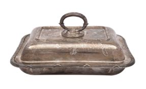 A George VI silver oblong entree dish and cover, makers Walker and Hall,