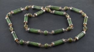 A nephrite bar and ball necklace, diameter of links ca. 6.4-8.4mms, total length ca.