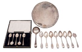 A Victorian small silver salver, makers Harrison Brothers & Howson,
