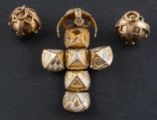 Three Masonic ball pendants, all with four articulated arms,