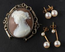 A pair of 9ct gold, cultured pearl ear studs,