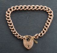 A curb-link bracelet with heart-shaped clasp, the clasp stamped '9C', each link stamped '375',